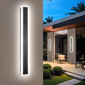 2 Pack 23.6In Outdoor Wall Sconces Black Modern Exterior Wall Light Fixtures for House 3CCT Dimmable IP65 Waterproof Long Outside Wall Light for Garage, Doorway, Patio, Stairway, 2PC-23.6"*3.1"*2"-Dimmable