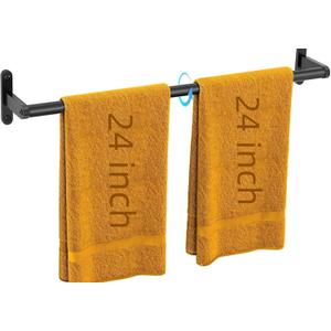 Black Towel Bar, 24 Inch Towel Rack for Bathroom Wall Mounted, Heavy Duty Hand Towel Holder, Space-Saving Bathroom Towel Rack Rod, Single Bar Matte Black