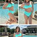 Women's Strapless Bandeau Bikini Set - Twist Front Two Piece Swimsuit with Side Tie Bathing Suit Bottom (Blue, M)