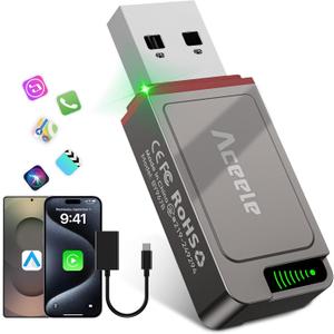 Aceele 2-in-1 Wireless CarPlay & Android Auto Adapter, 2025 Upgrade Apple CarPlay Dongle Converts Wired to Wireless, Mini Size with USB to USB-C Adapter, Auto-Reconnect, Stable Control & No Delay