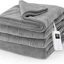 Sunbeam Electric Heated Bed Blanket Grey Soft Microplush 12 Heat Settings Queen 90 x 84