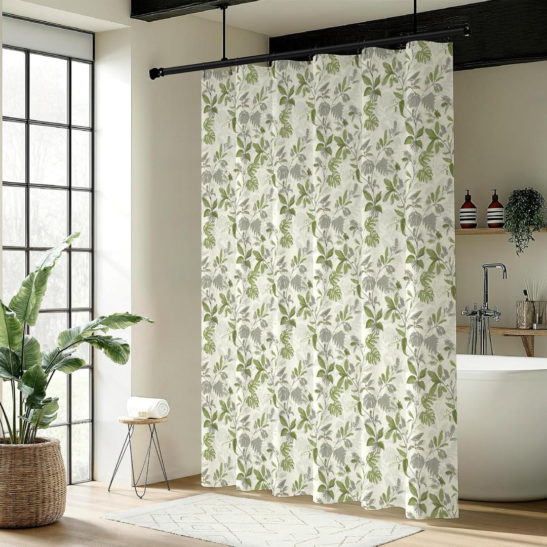 jinchan Vintage Green Shower Curtain Tropical Green Leaves Summer Shower Curtain Set for Bathroom Waterproof Fabric Sage Green Botanical Decor with 12 Hooks 70x72 Inches