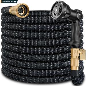 50 ft Expandable Garden Hose - Expanding Water Hose with 10 Spray Nozzles&3/4" Solid Brass Fittings - Retractable,FlexibleLightweight No-Kink Free&Tangle Car Washing Pipe for Yard,Outdoor