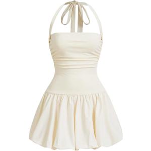 SOLY HUX Women's Bubble Mini Dress Y2K Halter Backless Club Party Graduation Short Dresses with Shorts Underneath