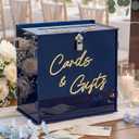 BreezeHug Navy Blue Acrylic Wedding Card Box with Slot and Lock, Money Gift Box with DIY Letters Cards Gifts/Thank You Letters, Baby Shower Graduation Birthday Party (Medium)