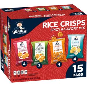Quaker Rice Crisps, 4 Flavor Spicy and Savory Variety Mix, 15 count (EXP 08/05/26)