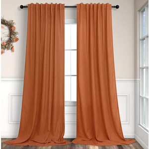 Pitalk Burnt Orange Curtains 84 Inch Length for Living Room 2 Panels Back Tab Pocket Flax Linen Drapes Light Filtering Semi Sheer Boho Curtain for Bedroom Bohemian Farmhouse Decor Rust Copper Brown