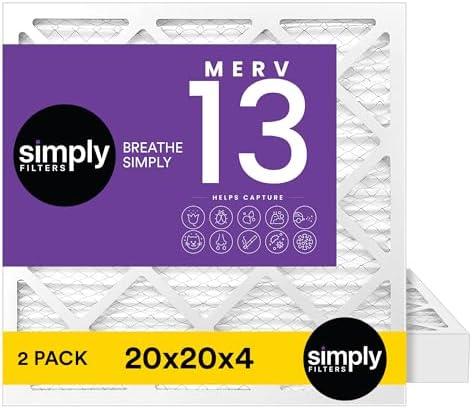 Simply 20x20x4 Air Filter, MERV 13, 2 Pack, Furnace Air Filter for HVAC (Actual Size:19.5"x19.5"x3.63") DUST, Pet, & Allergy Control