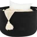 Large Cotton Rope Basket Blankets Basket Living Room 22"x14" Toy Baskets for Kids and Dogs Rope Storage Baskets for Nursery Woven Laundry Baskets for Clothes Towels round black