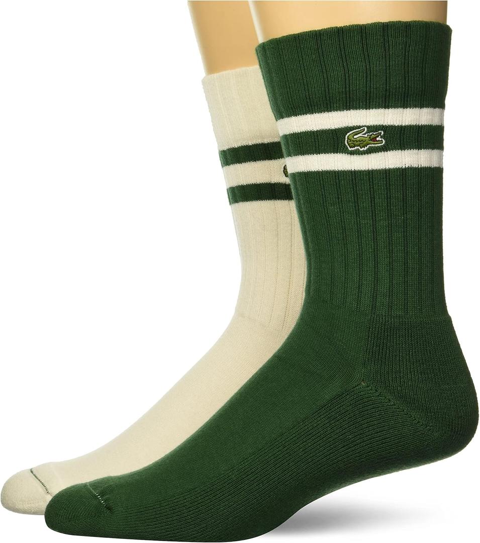 Lacoste Men's Striped Tube Socks (2-Pack) (6.5-9, Green / White)