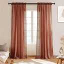 Melodieux Terracotta Sheer Curtains 63 Inch Length for Bedroom, Elegant Light Filtering Cotton Linen Sheer Drapes, Living Room Rod Pocket Natural Rustic Voile Window Curtains, 52" W x 63" L, 2 Panels