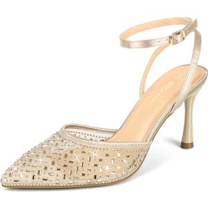 PIZZ ANNU Women's Cienna High Heels Sexy Stiletto Pumps Closed Toe Mesh Sparkly Rhinestones Ankle Strap Dress Wedding Party Pumps Shoes (10, Apricot)