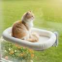 Cordless Cat Window Perch, Foldable Cats Hammock Window Bed with Metal Frame, Soft Cover, Large Suction Cups, Indoor Kitten Window Resting Seat, White