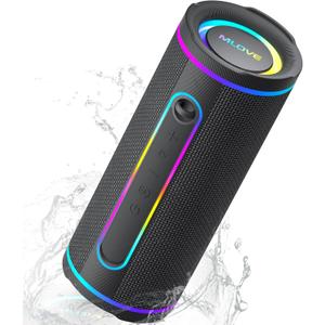 MLOVE E80 Speakers Bluetooth Wireless, Portable Bluetooth Speaker with Aux Input, Micro SD Card Slot, Bass Up, TWS, RGB Lights, IPX7 Waterproof, BT5.4 for Outdoor, Car Music, Beach, Gifts, 30W, Black