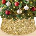 Gold Tree Collar Mermaid Sequin Tree Collars 23.6 Inch Round Sparkle Tree Ring Christmas Tree Base Cover Bling Christmas Tree Collar Velour Xmas Tree Stand Collar for Holiday Display Decor