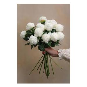 Real Touch Latex Peony Bunch Artificial Spring Flowers for Home Decor, Wedding Bouquets, and centerpieces (14 PCS) (Milky White)