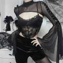 Women Goth Tops Punk Cover Ups Mesh Crop Top See Through Sexy Long Sleeve Blouse Y2k Black Rave Outfit Festival (Black, L)