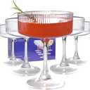 11oz Large Vintage Coupe Glasses Set of 6,Ribbed Cocktail Glasses,Classic Espresso Martini Glasses,Margarita and Champagne Glasses for Bar, Wine, Dessert, Cocktail Glassware Gift Set