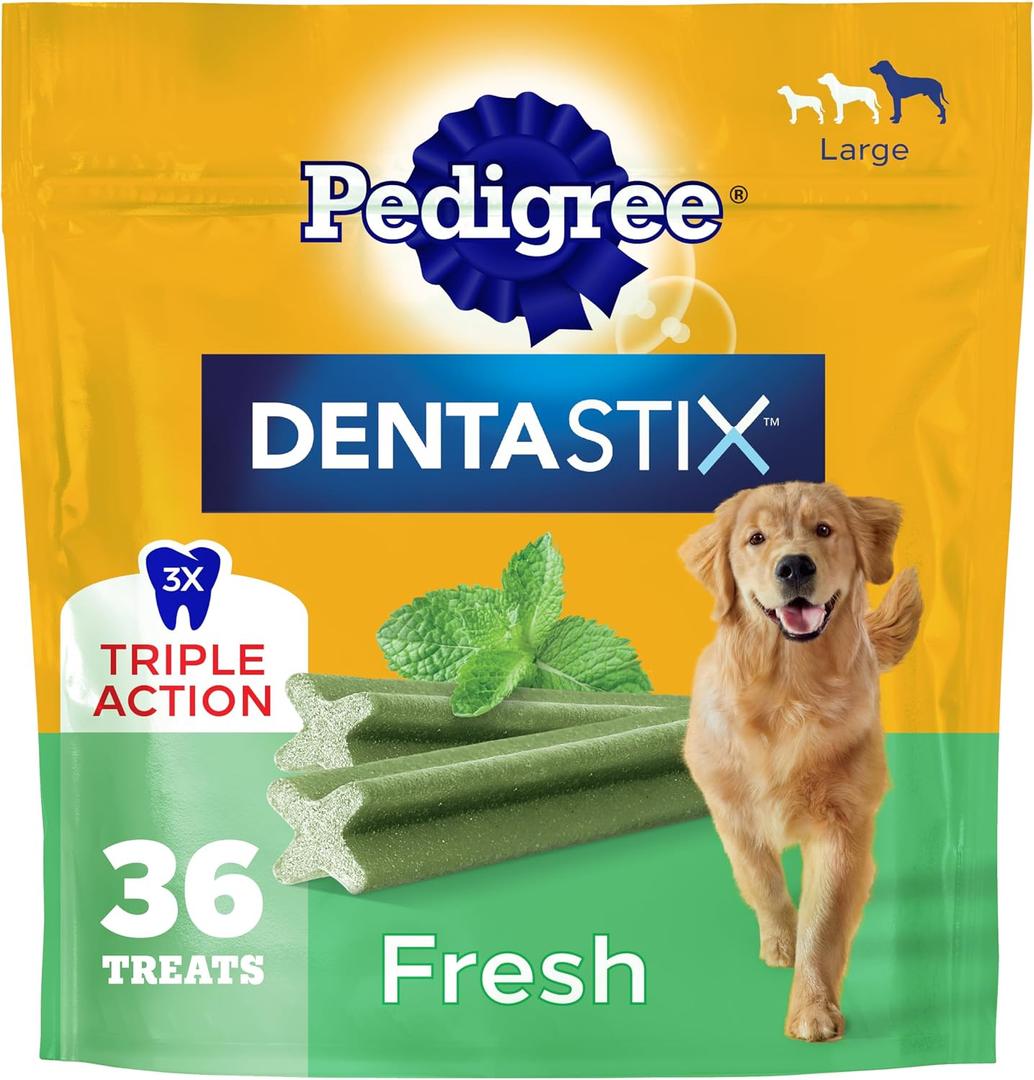 Pedigree Dentastix Dog Dental Treats, Large Breed Dog Treats, Fresh Flavor, 1.87 lb. Bag (36 Treats Total) (EXP 05/05/27)