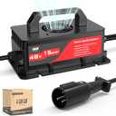 10L0L 15 AMP 48 Volt Golf Cart Charger for Club Car DS and Precedent with 3-Pin Round Plug, Lightweight Smart Charging for Lead Acid Batteries, Auto-Shut Off Protection - Black/Red