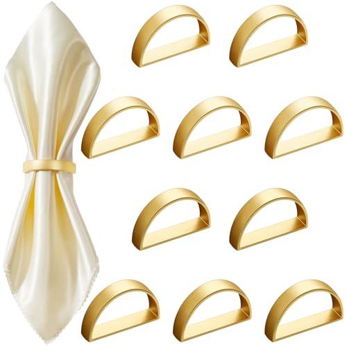 40 Pcs Stainless Steel Napkin Rings Festival Metal Napkin Ring Holders Modern Serviette Buckles Metallic Adornment for Table Settings Kitchen Dinner Party Wedding (Matte Gold Semicircle)