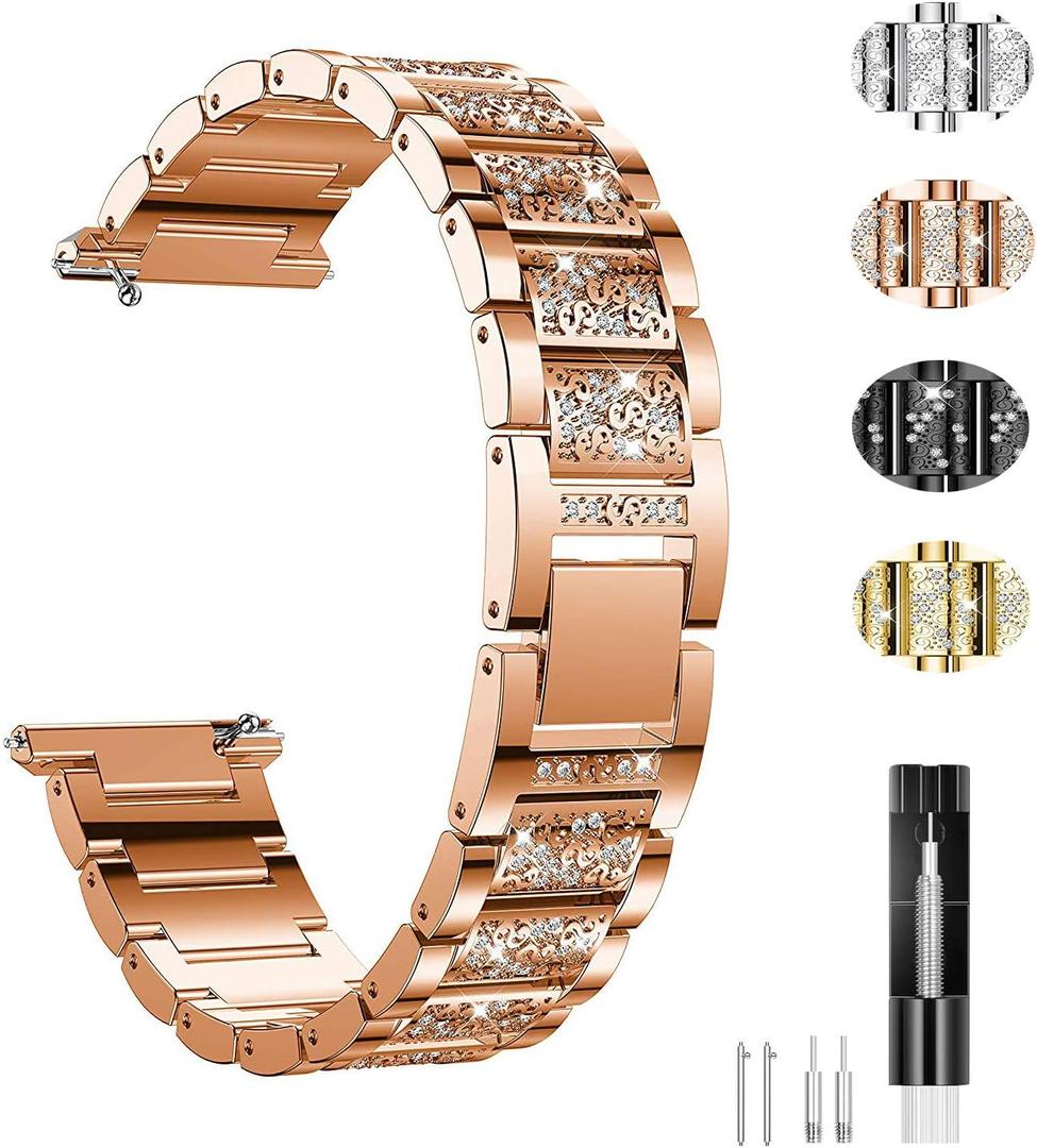 Jewelry Bling Bands Compatible with Fitbit Versa, Diamond Rhinestone Bracelet Metal Strap Replacement for Women (Rosegold)