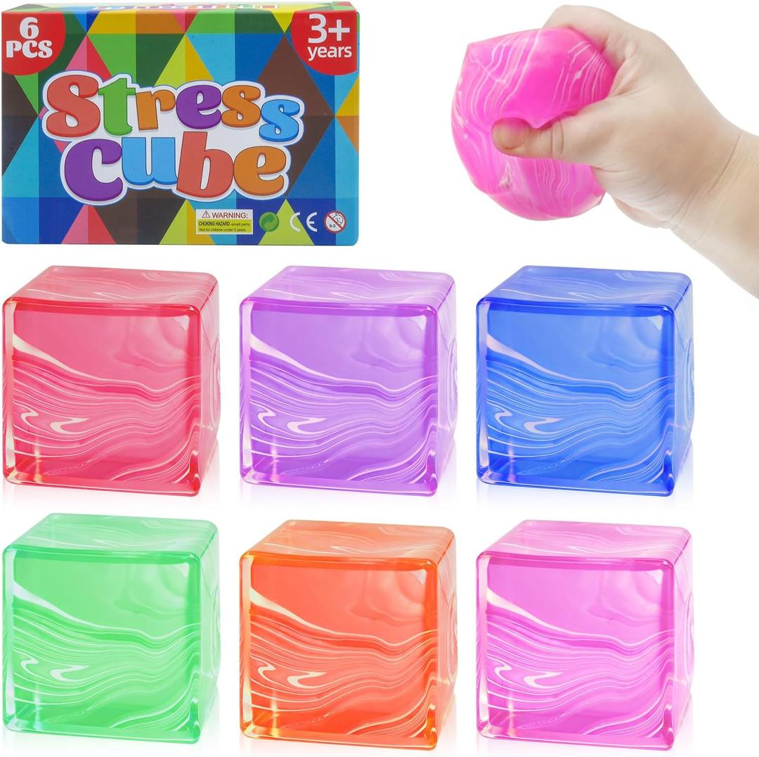 6 Pcs Stress Cube Fidget Toys Squishies, Squishy Stress Balls for Adults Kids, Anxiety Relief Toy, Ice Squishy Cube Sugar Balls, Calming Toys Slow Rising Stretchy, Sensory Toys