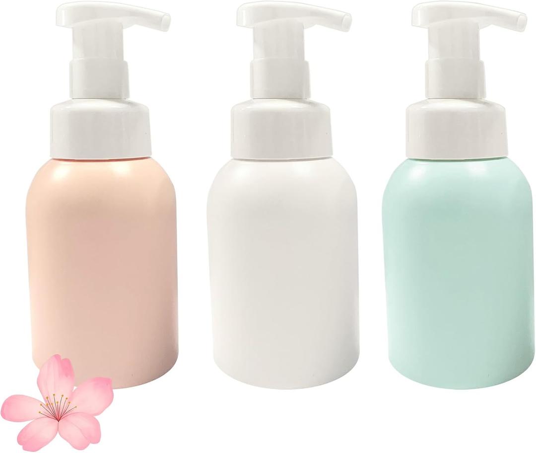 Plastic Foaming Hand Soap Dispenser,Toddler Bar Soap Cute Kids Dispenser for Bathroom Refillable Pump Bottles for Kitchen Liquid Shampoo Body Wash 10oz 300ml (3, White+Pink+Blue)