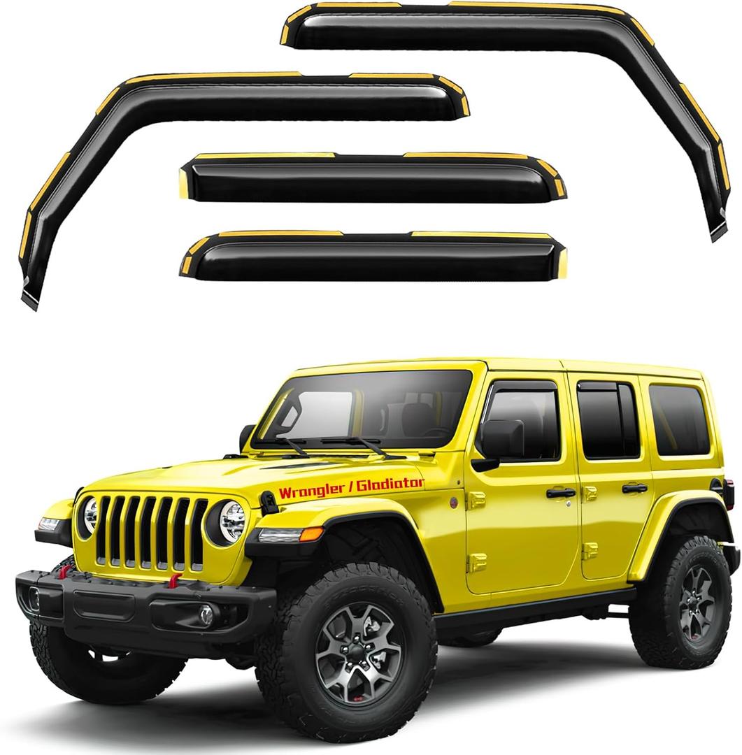 in-Channel Window Rain Guards Fit for Jeep Wrangler JL 2018-2025/Gladiator 2020-2025 Extra Durable Window Deflectors Vent Shades Visors Exterior Car Accessories Visors Rain Guards - 4 pcs