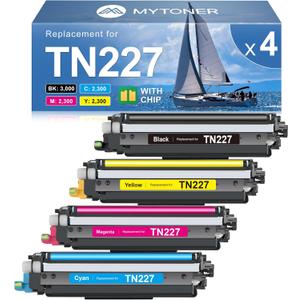 MYTONER TN227 High Yield Toner Cartridge 4 Pack Compatible Replacement for Brother TN227 TN-227 TN227BK TN223 for HL-L3210CW MFC-L3750CDW MFC-L3710CW HL-L3270CDW (TN-227BK/C/M/Y High Yield, 4Pack)