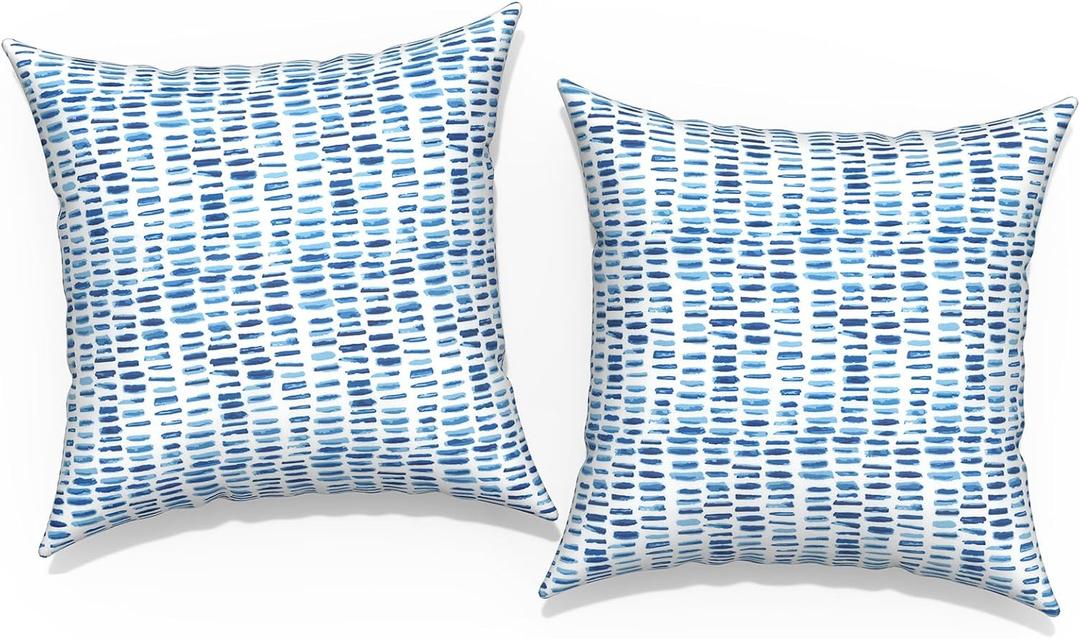 Outdoor Throw Pillow Covers 18x18, Decorative Pillow Covers for Patio Furniture, Modern Cushion Cases for Garden Couch Home Sofa Bed Office Chair, Pack of 2, Pebble Blue