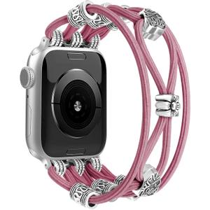 Newlibery Beaded Bracelet Compatible with Apple Watch Band, A Smoke Violet, S-38/40/41/42mm(series 12/11/10)