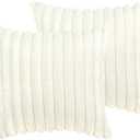 18x18 Throw Pillow Covers Set of 2, Decorative Faux Fur Covers for Bed, Couch Soft Fluffy Pillow Cover with Velvet Back for Living Room, Neutral Home Décor Accent for Sofa - Cream White