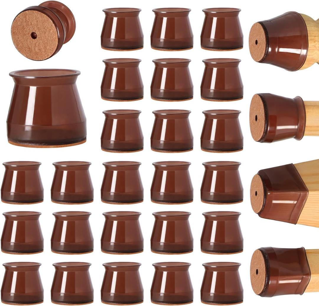 24 Pcs Brown Chair Leg Floor Protectors, Furniture Felt Pads Silicone Covers caps for Chairs,Chair Leg Protectors for Hardwood Floors (Large fit:1.3''-2'')