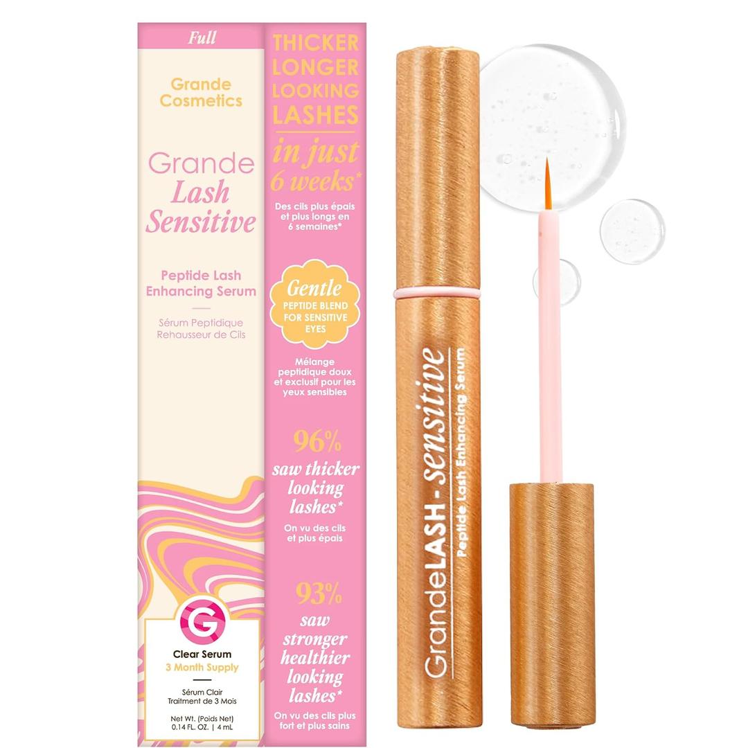 Grande Cosmetics GrandeLASH-Sensitive Prostaglandin-Free Peptide Infused Gentle Lash Serum for Fuller, Longer-Looking Natural Eyelashes, Enhancing Treatment with Nourishing Botanicals, Cruelty-Free