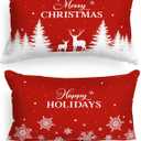 Lanpn Christmas Queen Pillowcase 20x30 Set of 2, Red Christmas Tree Snowflake Lumbar Pillow Cases 20 x 30 Long Rectangle Queen Shams Throw Bed Pillow Covers Winter Holiday Xmas Cushion Cover 2 Pack