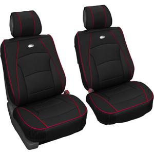 FH Group Front Set Faux Leather Car Seat Cushions - 2 Pack Seat Covers for Cars Trucks, SUV, Waterproof Car Seat Cover, Universal Fit, Black Red Trim