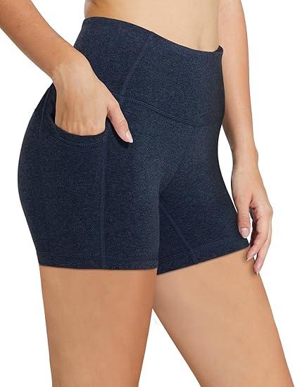 baleaf Biker Shorts Women Yoga Gym Workout Spandex Running Volleyball Tummy Control Compression with Pockets 8" Navy Gray Medium
