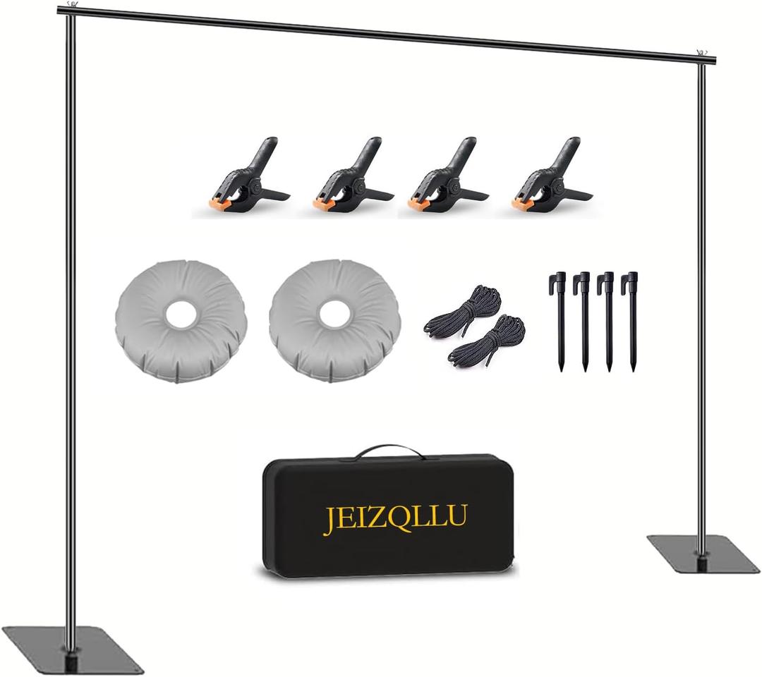 Backdrop Stand, 6.5ft Height 9ft Width Adjustable Photography Background Support Poles with Heavy Duty Flat Base, Photo Metal Steel Pipe and Drape Frame Kit for Parties Birthday Wedding