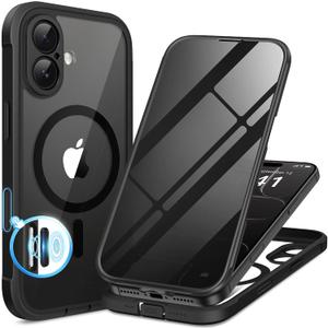 BERFY for iPhone 17 Case, Compatible with MagSafe, Built-in Privacy Screen Protector, Camera Protection, Shockproof Full Body Phone Case 6.3", Clear Black