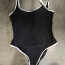Leoparts Slimming 1 Pc Swimsuit Womens Small Classic Black White Trim Modern M