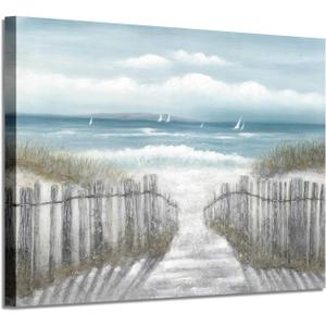 Abstract Beach Picture Wall Art: Seascape Artwork Seaside Path Canvas Painting for Living Room (36"W x 24"H,Multi-Sized) (36L" x 24W")