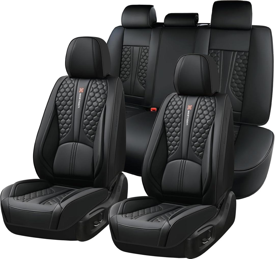 for Volkswagen Tiguan 2000-2025 Car Seat Covers, Black Car Seat Covers, Premium Leather, 5 Seats Full Set, Anti-Slip, with Lumbar Support, Beautify Interior, Only 5 Seats