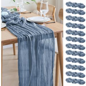 Asee'm 12pcs Cheesecloth Table Runner 120 Inches Long Dusty Blue Boho Gauze Cheese Cloth Runner 10FT Rustic Sheer Table Runners for Christmas Wedding Party Baby Shower Spring Easter Decoration