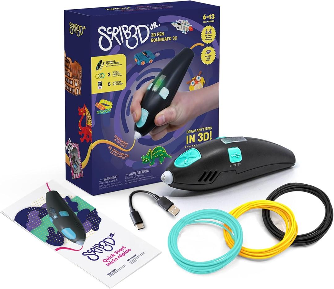 SCRIB3D Junior 3D Printing Pen Set for Kids with Filament, Activity Guide, and USB Charging Cable