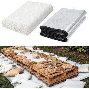 Hahafelt 110134'' Extra Large Outdoor Picnic Blanket with Waterproof Mat Oversize Beach Woven Cotton Yarn Blanket with Fringe Machine Washable Sandproof Portable for Spring Summer Camping Beach Park