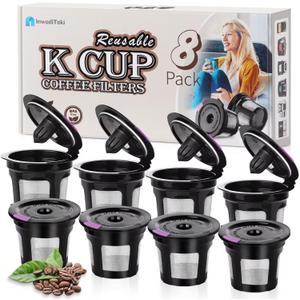 Reusable K Cups for K-eurig, 8 Pack K Cup Reusable Coffee Pods, Universal Reusable K Cup for K-eurig 1.0 and 2.0, Refillable K Cup Coffe Pods BPA Free