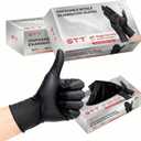 GTT Black Nitrile Exam Gloves 6 Mil, Powder-Free Disposable Gloves, First Aid,Cleaning Food Prep, Tattoo,Cooking,Mechanical