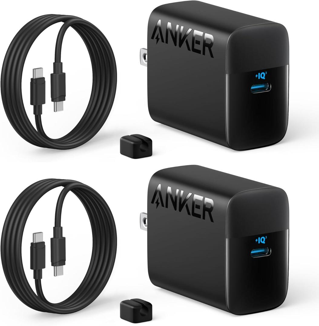 Anker 45W USB C Charger Block, PPS Fast Charger with USB-C Cable for iPhone 17/16 and More Series, iPad, Galaxy S24 Ultra (2-Pack 5 ft Cable Included) Black