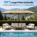Suteck 15FT Patio Umbrella with Base Included - Double-Sided Outdoor Large Umbrella with & Crank Handle, UV & Fade Resistant Canopy for Poolside, Backyard, Deck and Market (Beige - with Base)